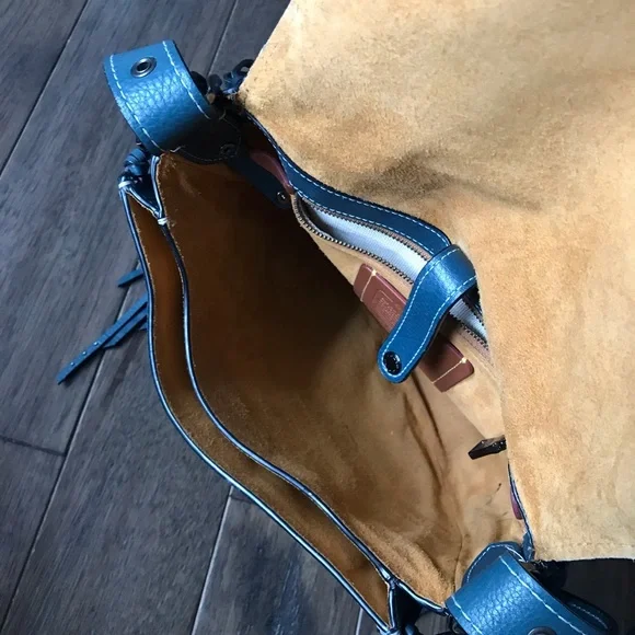 Coach 1941 Whiplash Stitch Studded Fringe Leather Saddle Crossbody Bag, Teal - Picture 10 of 16